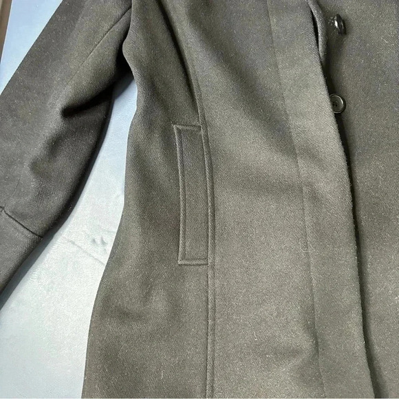 Express Women’s Wool Coat Size 3/4 Black Hidden Button Up Front Open Pockets - Picture 3 of 11